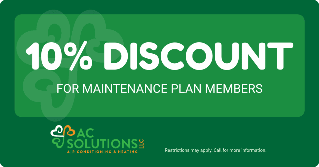 AC Solutions HVAC discount for 10% off to any maintenance plan members. Call 803.714.1110 for details.